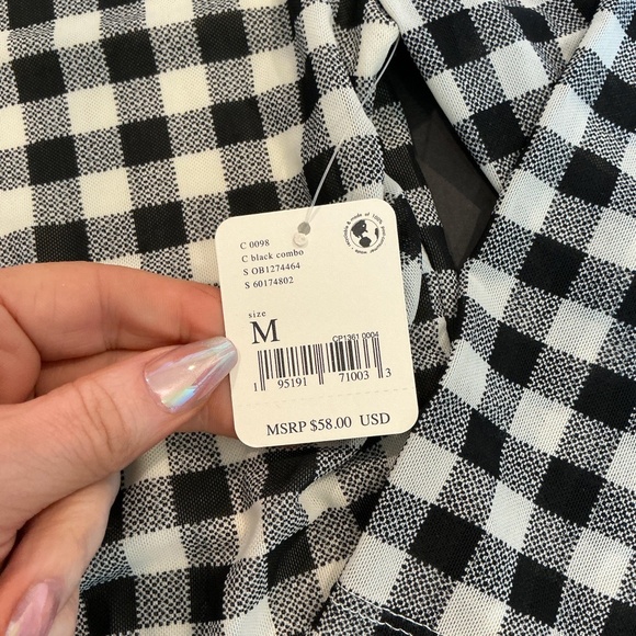 Free People Gather Turtleneck Top Black Combo Gingham Mesh Puff Sleeve M NWT - Picture 10 of 14